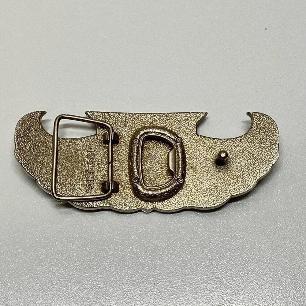 Cadillac 187 INC. Belt Buckle Bottle Opener Tool 5” Chrome Black Winged Logo Vtg